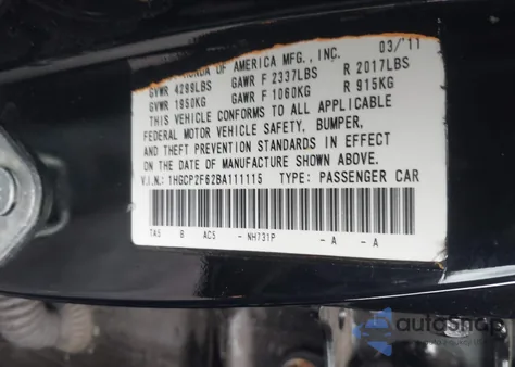 2011 Honda Accord 2.4 Se z USA, uszkodzony, nr VIN 1HGCP2F62BA111115